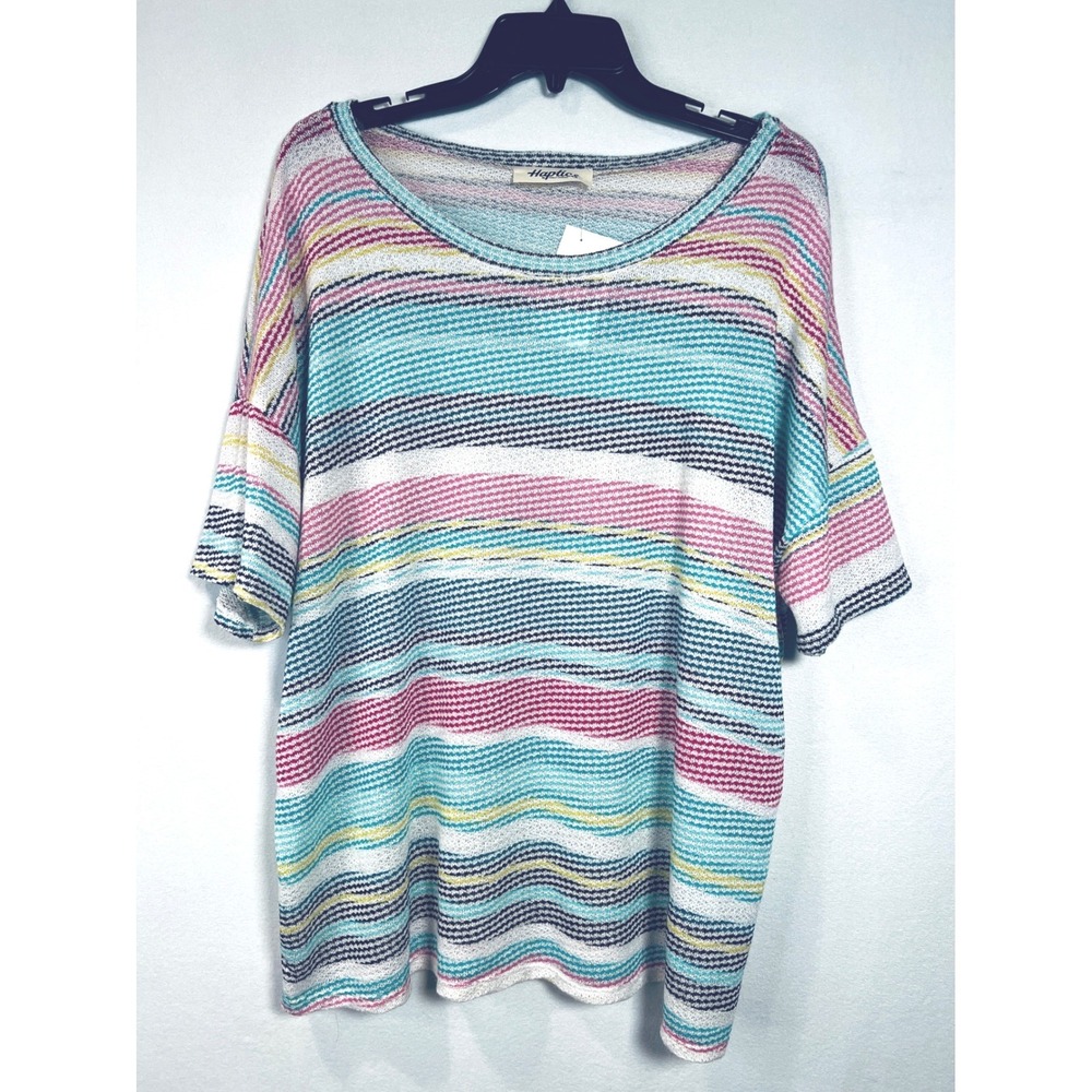 Haptics By Holly Harper Striped Knit Top 2X Lightweight‎ Boho Sweater Tee